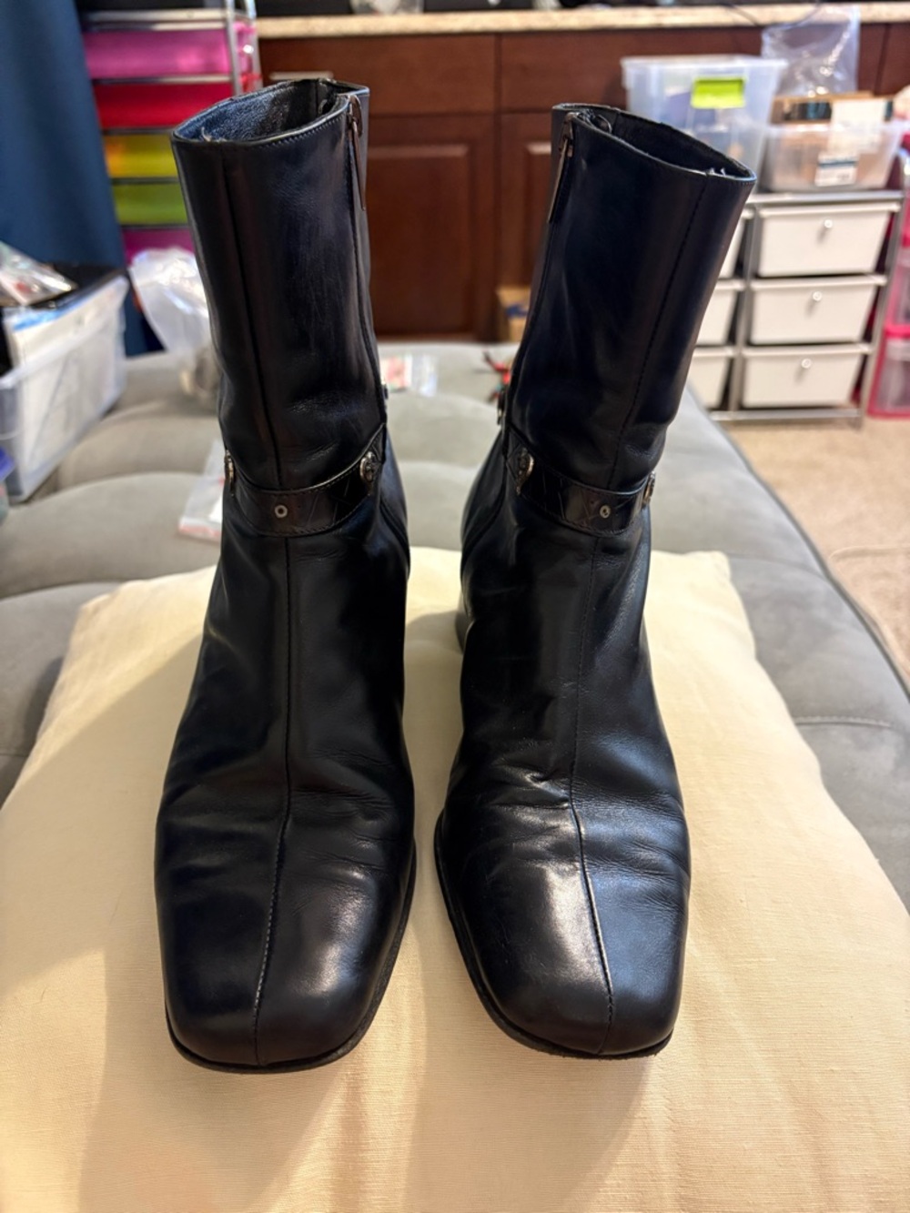 Brighton Gypsy Black Genuine Leather Ankle Boots Italy Sz 8.5M Made In Italy